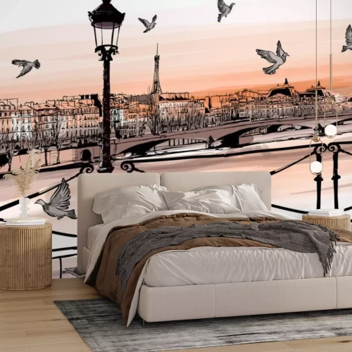 Sticker Zonsondergang op de rivier de Seine vanaf Pont des arts in Parijs