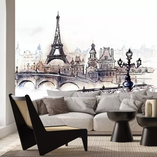 Fotobehang Schets met een panorama van Parijs