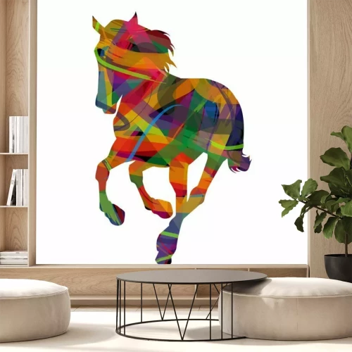 Sticker Paard silhouetten kleurrijke afbeeldingen van een paard in beweging