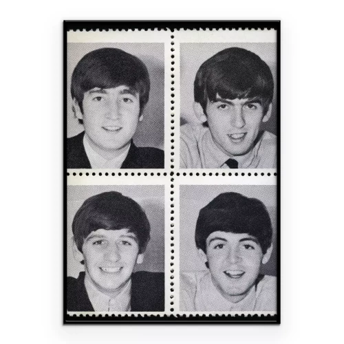 Poster VERENIGD KONINKRIJK - CIRCA 1963: Vintage postzegels Merchandise elkaar portretteren een beeld van een lid van 'The Beatles', circa 1963.