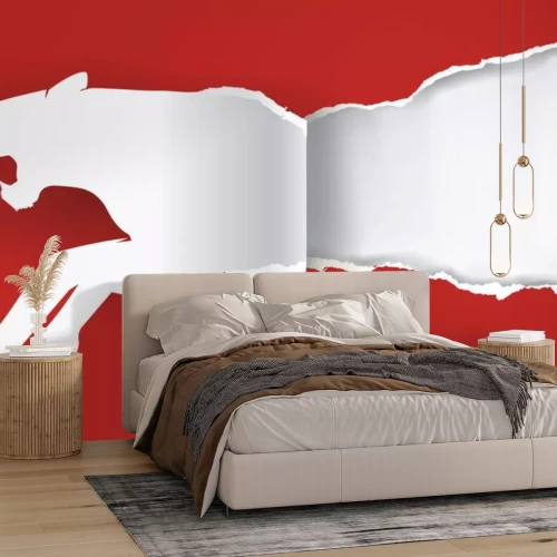 Sticker Witte tijger op een rode achtergrond