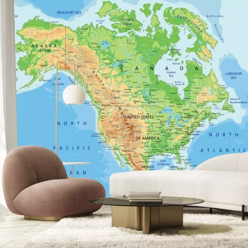 Fotobehang Fysieke kaart van Noord-Amerika