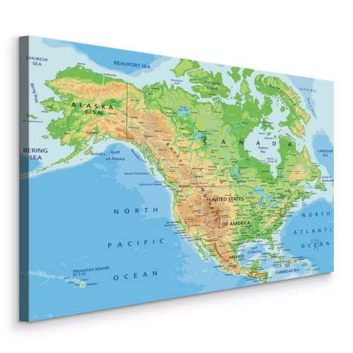 Canvas Fysieke kaart van Noord-Amerika
