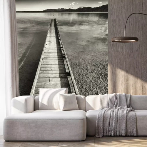 Fotobehang Smalle zwart-witte brug