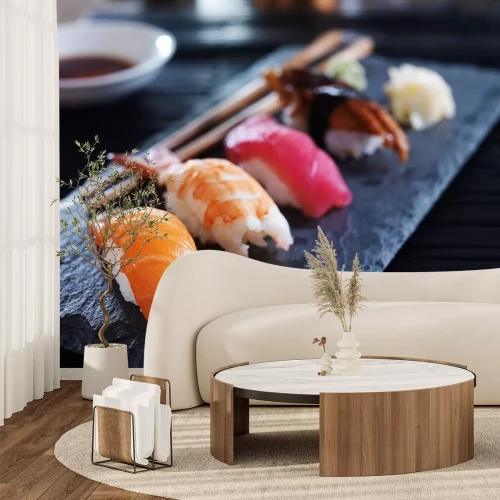 Sticker geassorteerde sushi nigiri op leisteen