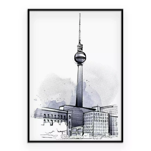 Poster Grafische afbeelding van de Berlijnse televisietoren.