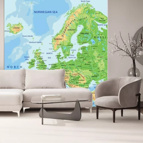 Sticker Hoge gedetailleerde fysische kaart van Europa met de etikettering.