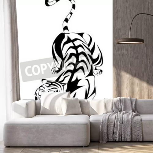 Fotobehang Tijger in aanvalspositie