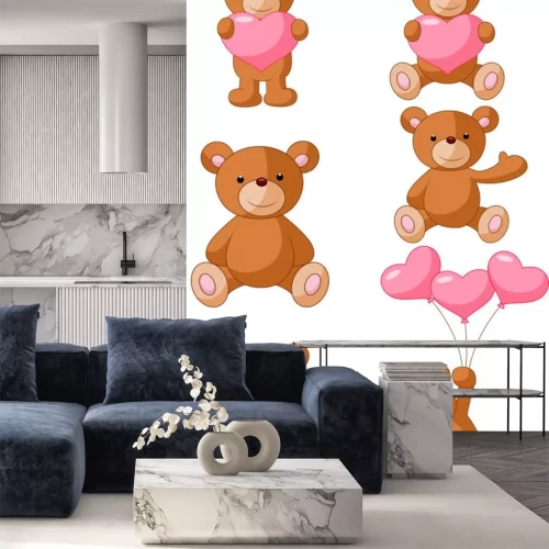 Sticker Het beeldverhaal draagt ​​met roze hart collectie set