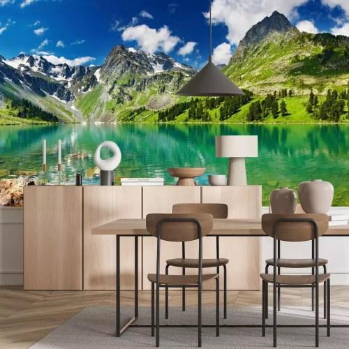 Fotobehang Zonnig uitzicht van de bergen