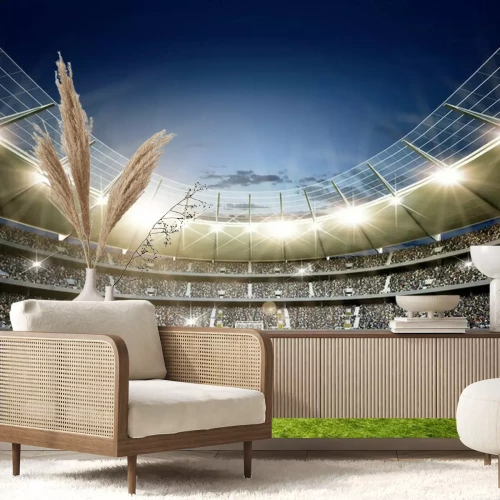 Fotobehang Verlicht voetbalstadion 's nachts