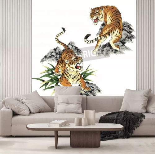 Fotobehang Cartoon illustratie met tijgers