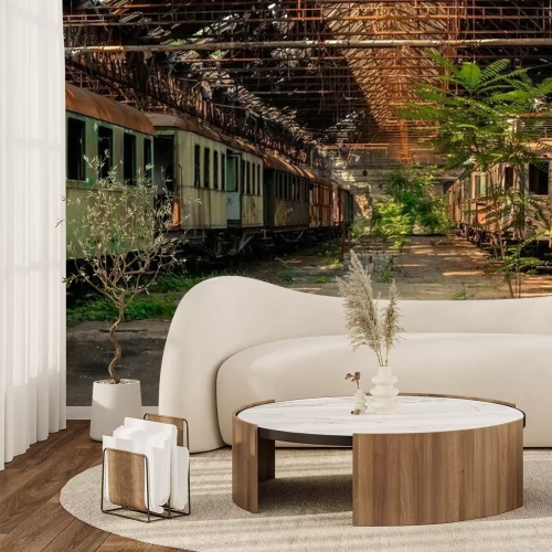 Fotobehang Goederentreinen in oude trein depot