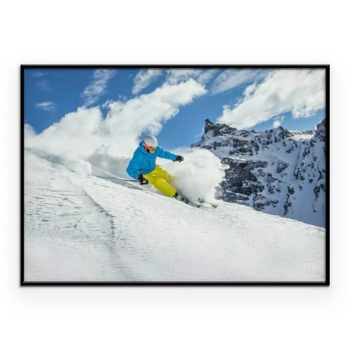 Poster Skiën van de helling af vanaf hoge bergen