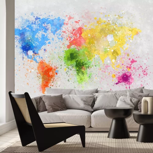 Fotobehang Wereldkaart met gekleurde stippen