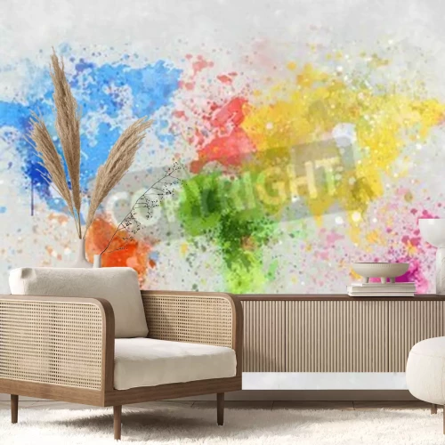 Fotobehang Wereldkaart met gekleurde stippen