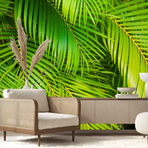 Fotobehang Lichtgroen tropisch blad