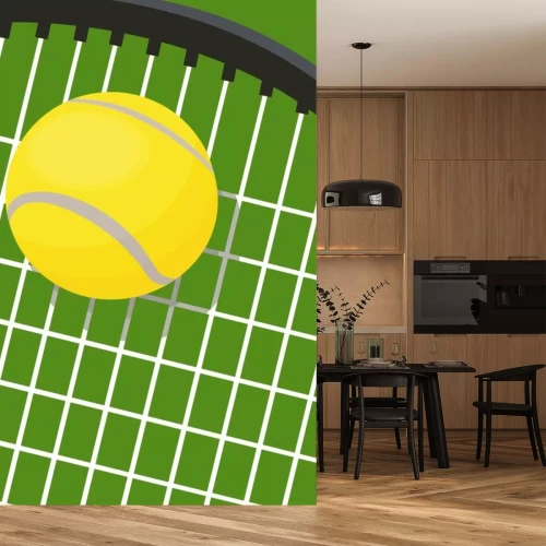 Sticker tennis racquet and ball