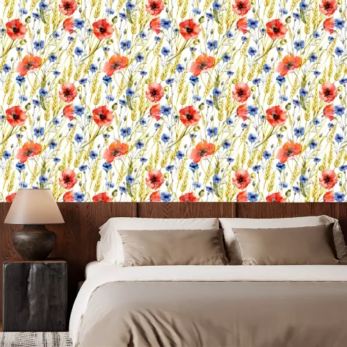 Behang Korenbloemen en graan