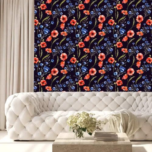 Behang Korenbloemen en klaprozen op een achtergrond