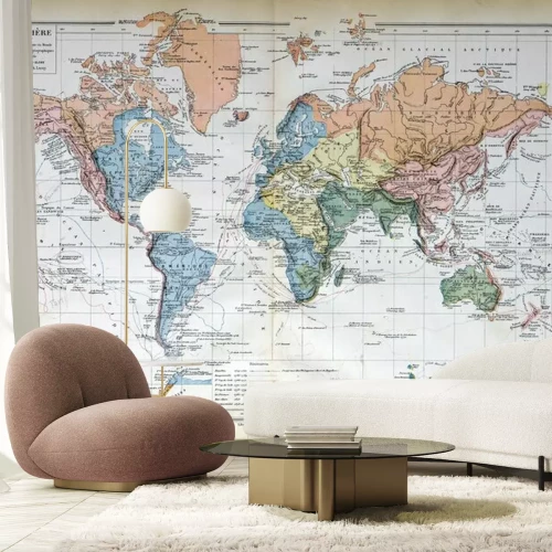 Sticker Oude kaart van 1883, wereldkaart