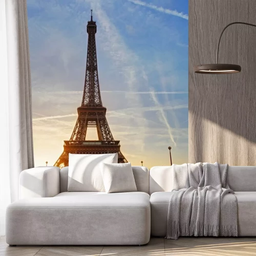 Fotobehang Parijs Eiffeltoren en de straat