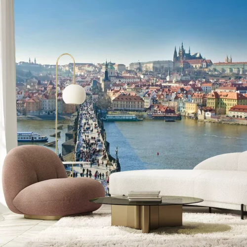 Fotobehang Skyline van de Praagse brug