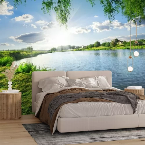 Fotobehang Rivierlandschap in de zon