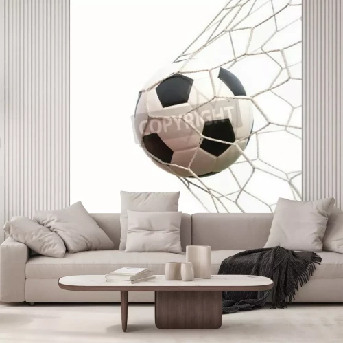 Fotobehang Voetbal in wit net