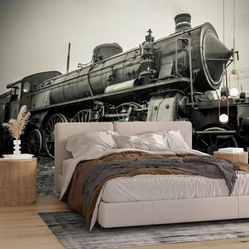 Fotobehang Een historische locomotief op een oude foto