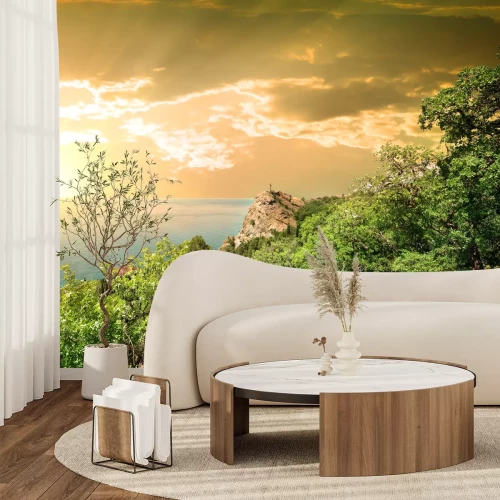 Fotobehang Zonsopgang vanaf een heuvel