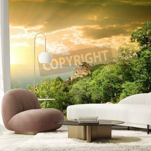 Fotobehang Zonsopgang vanaf een heuvel