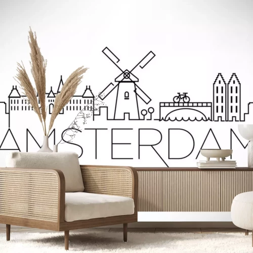 Sticker Amsterdam City Line Silhouette typografische ontwerp