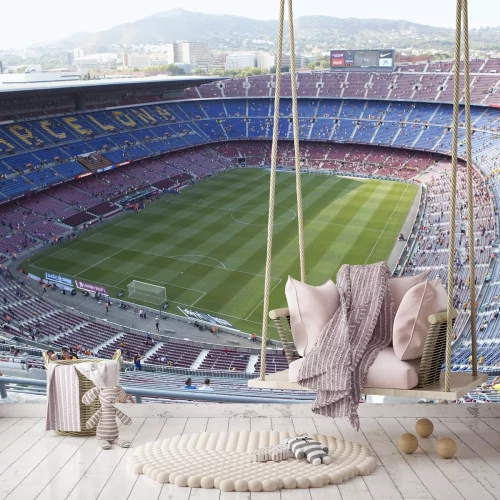Fotobehang Voetbalstadion Camp Nou van bovenaf