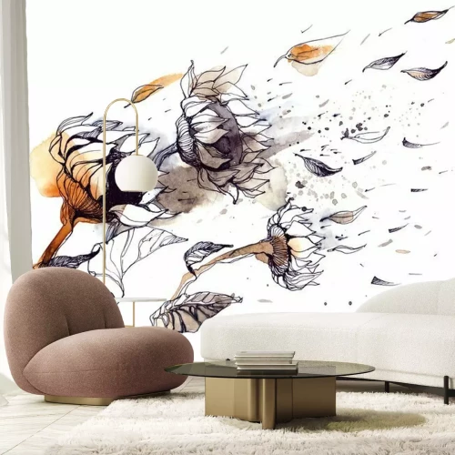 Sticker Zonnebloemen in de wind