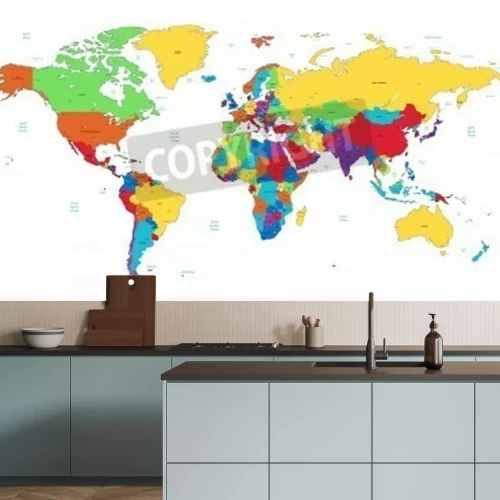 Fotobehang Gekleurde weergave van wereldkaart