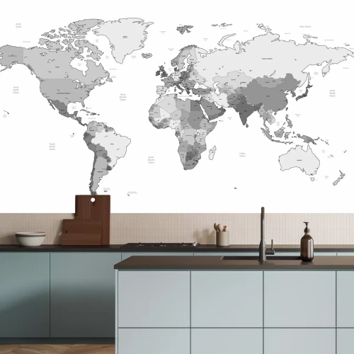 Fotobehang Grijze wereldkaart