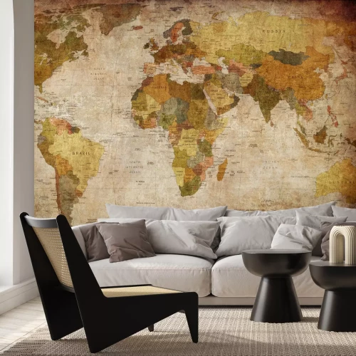Fotobehang Oude wereldkaart in beige kleuren