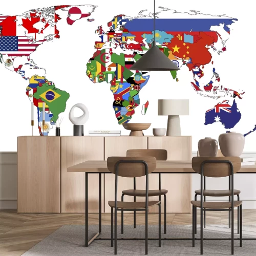 Sticker Old political map of world with country flags