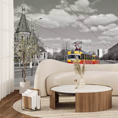 Fotobehang Rode retro tram