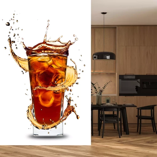 Sticker Ice cola drink with splash, isolated on white background