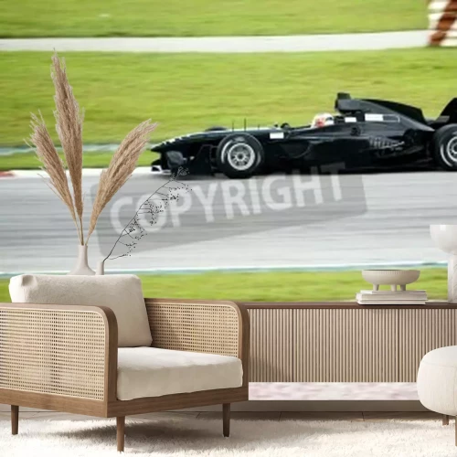Fotobehang Zwarte auto op het circuit