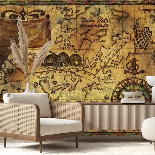 Fotobehang Oude kaart op vergeeld papier