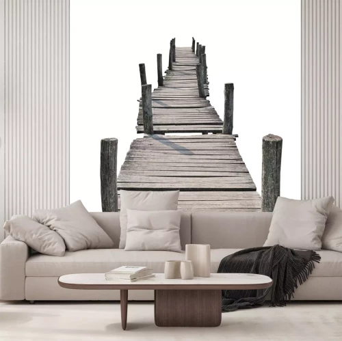 Fotobehang Schuine brug op een witte achtergrond