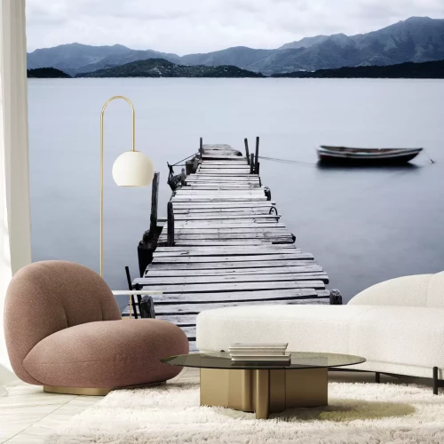 Fotobehang Boot bij de brug in de bergen