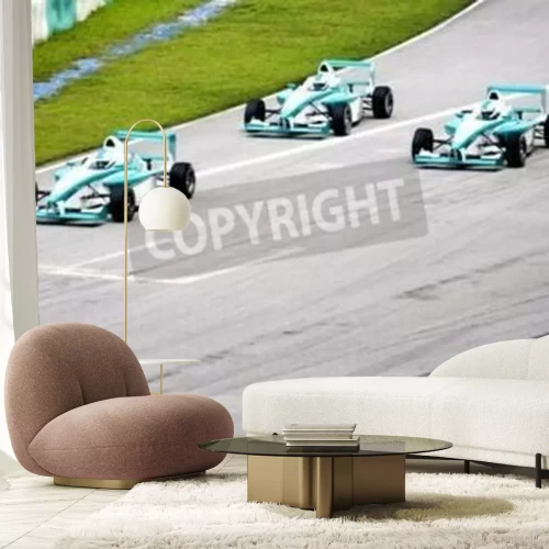 Fotobehang Drie auto's op de baan