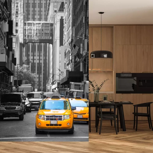 Fotobehang Fift avenue buurt is Yellow Cab taxi 5 e Av New York Manhattan Verenigde Staten