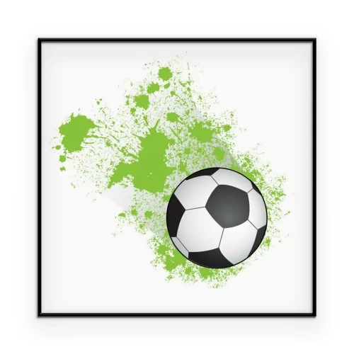 Poster Afbeelding van een voetbal tegen een achtergrond van groene aquarelvlekken.