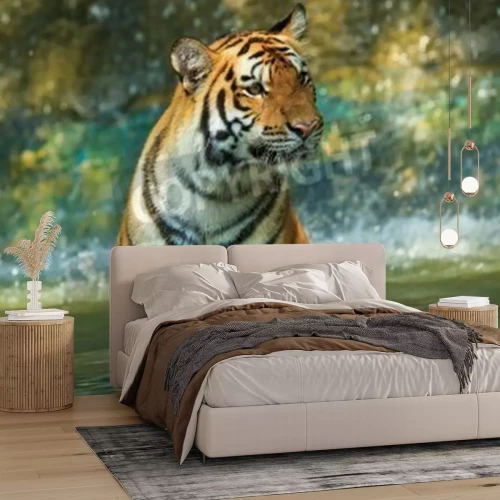 Fotobehang Tijger zittend in het water