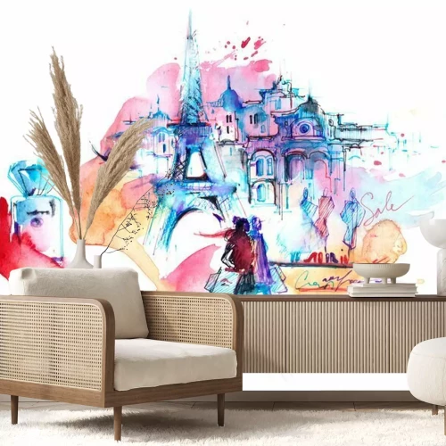 Fotobehang Aquarelfoto van Parijs